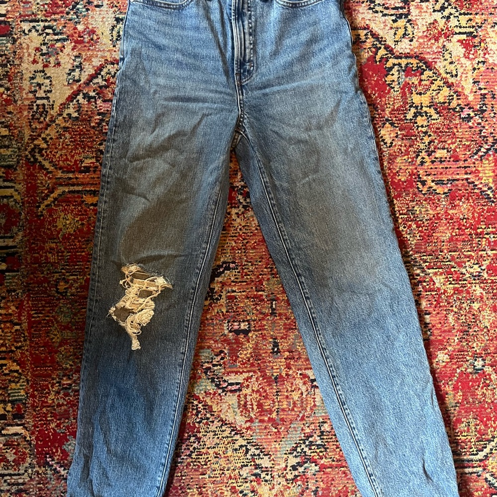 Madewell Women's High Rise Blue Jeans with Distressed Detail